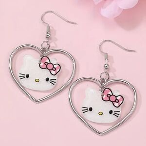 Hello Kitty Heart Hoop Dangle Earrings